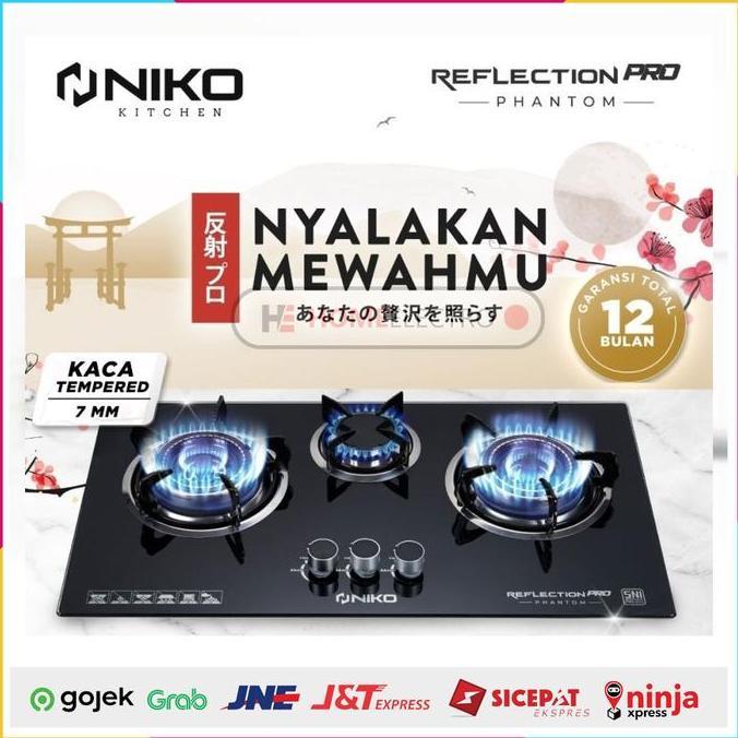 Kompor Gas Tanam Niko 3 Tungku Reflection Black Pro Phantom