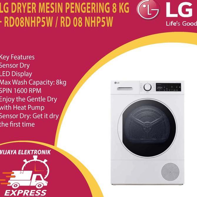 Spesial Drayer Lg Rd08Nhp5W / Mesin Pengering Lg 8Kg Dengan Sensor Dry Dan Heatpump Garansi Resmi  R