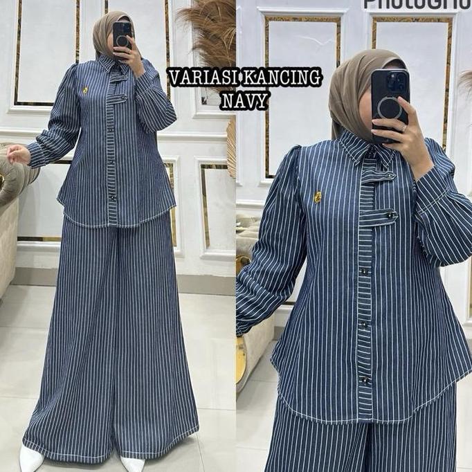 Queenasyari - Adeline Setelan Celana Jeans Jumbo Ld 120-140 Kulot Palazzo / Rok Bahan Soft Jeans Was