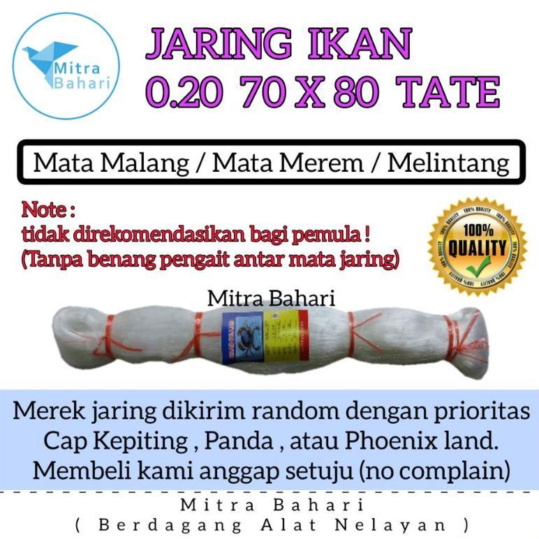 TERBARU 2026 JARING IKAN 0.20 70X80 TATE ( MATA MALANG ) JARING SENAR 020 | PUKAT 0.20 | JARING COD 