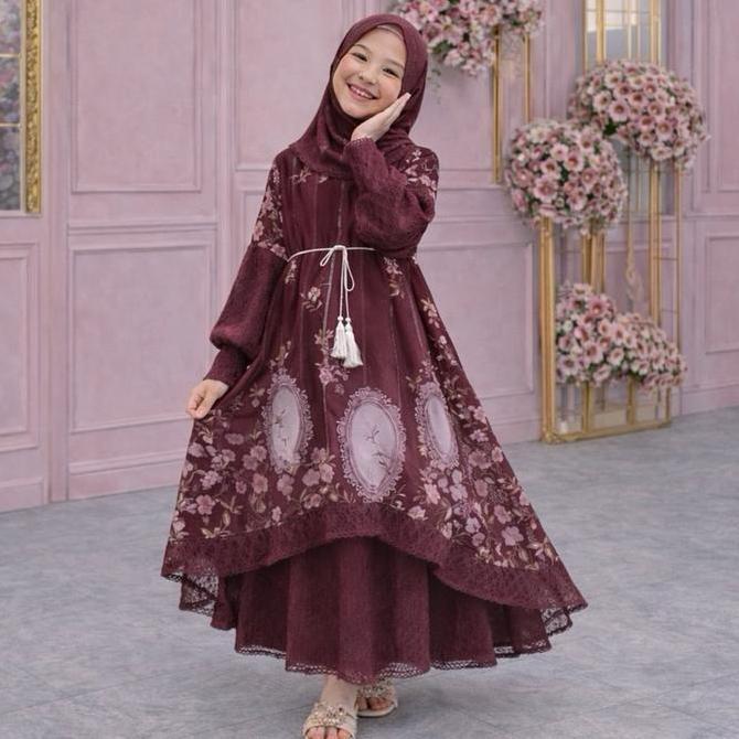 2-12tahun Gamis Anak Syari Lebaran | Gamis trend terbaru Anak Perempuan Lengan Brokat