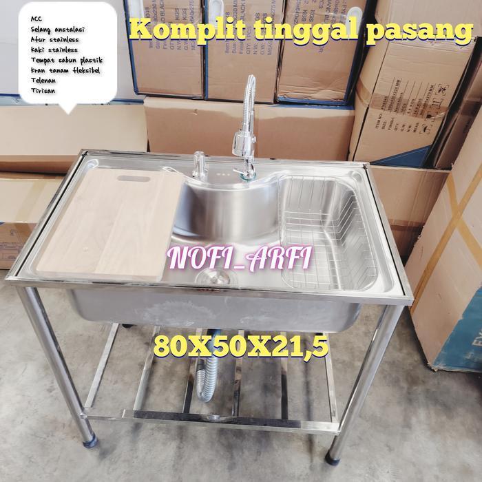 Bak cuci piring portable wastafel stainless rak kaki 80 cm
