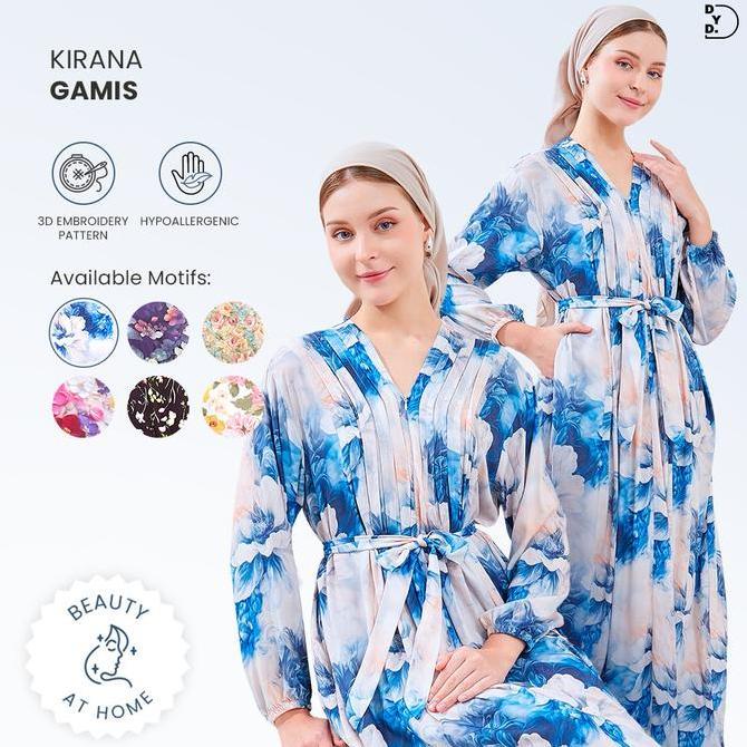 DYD LABEL Gamis Wanita Kirana Jenna Collection Dress Bahan Rayon Kerah V-Neck Lengan Wudhu Friendly