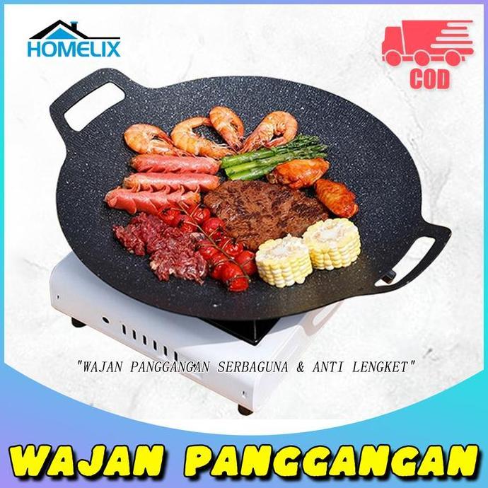 homelix Wajan Panggangan Grill Pan Korea Datar Anti Lengket Ukuran 4cm Korea Marble Non Stick Multi 