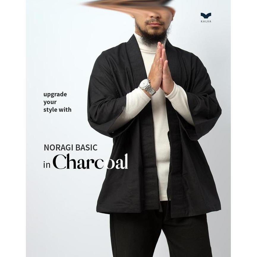 Outer Pria Kimono Noragi Hitam Kalva Basic Series Black Charcoal | Jaket Kimono Casual TA