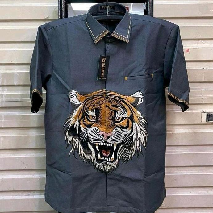 KEMEJA SAFARI PRIA LENGAN PENDEK BAHAN SEMIWALL PREMIUM COMBINASI JAITAN SMOCK BORDIR SEMI JAS DAN B
