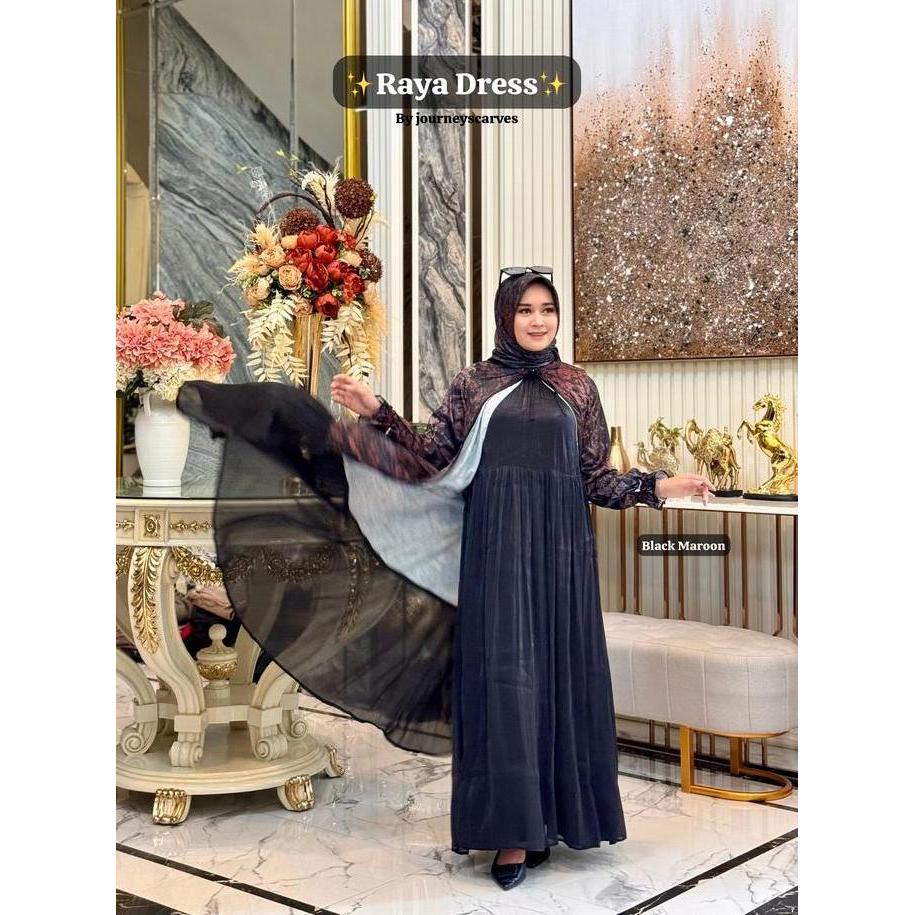 Journey Scarves Dress Terbaru Raya Collection Kondangan Muslim Wanita Pesta Gamis Printing