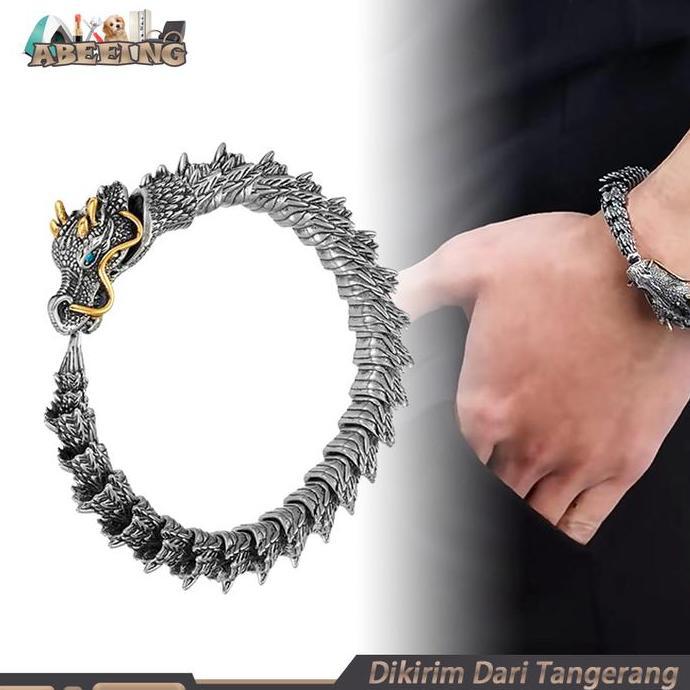 NIKIFOROV Gelang Rantai Pria Model Naga Silver Gelang Kepala Naga