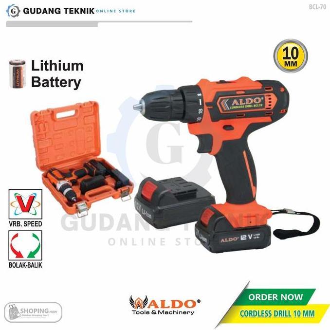 REZORHA Mesin BOR CORDLESS Drill Impact 10 mm ALDO BCL-70 / BOR BATERAI PLUS SET CORDLESS DRILL IMPA