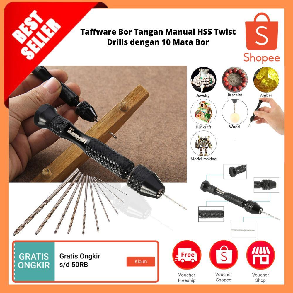 Bor Tangan Manual Hss Twist Drills Dengan 10 Mata Bor / Bor Tangan Mini Manual Chuck Tanpa Kunci