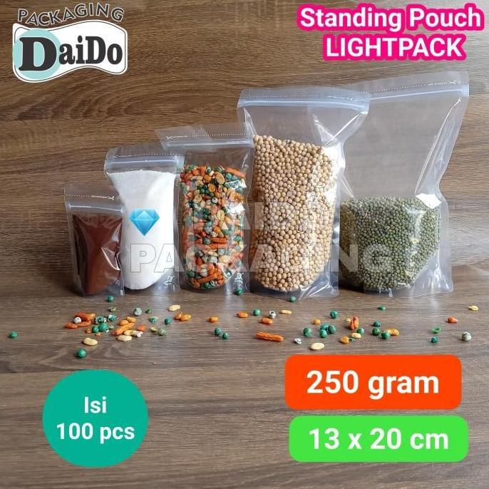 Standing Pouch LIGHTPACK 250gram 13x20 cm Plastik Klip Bening ISI 100