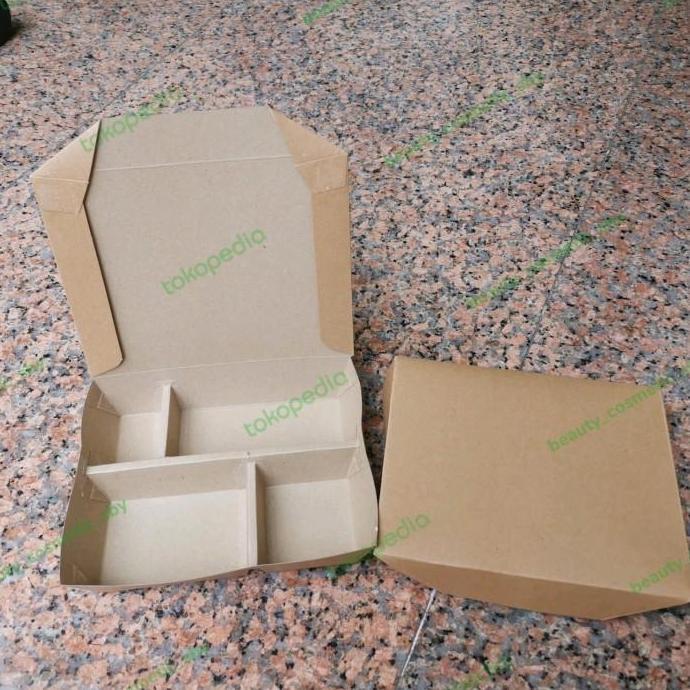Paper Lunch Box 4 Sekat / Kotak Nasi Kertas Tray Bento (Coklat)