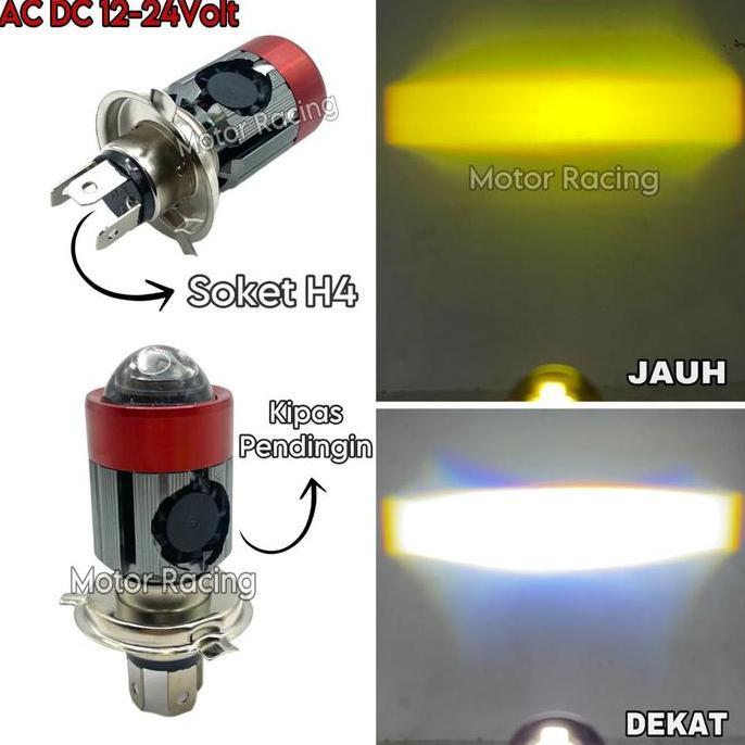 dho9925 - lampu utama led h4 - lampu depan tipe laser kipas pendingin - lampu utama motor putih kuni