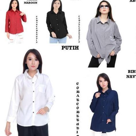 Promo Kemeja Wanita Hem Jumbo Pendek Polos Kantong Kantor BIRU NAVY DONGKER Diskon