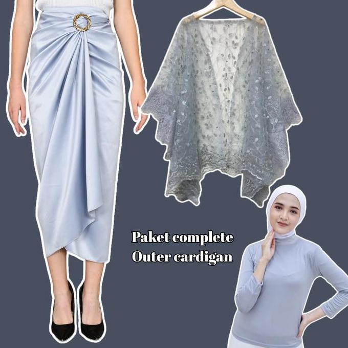 Murah Paket Kondangan Oneset Cardi Brukat Baju Kondangan Wanita dan Rok Lilit Batik Motif Formal Mus