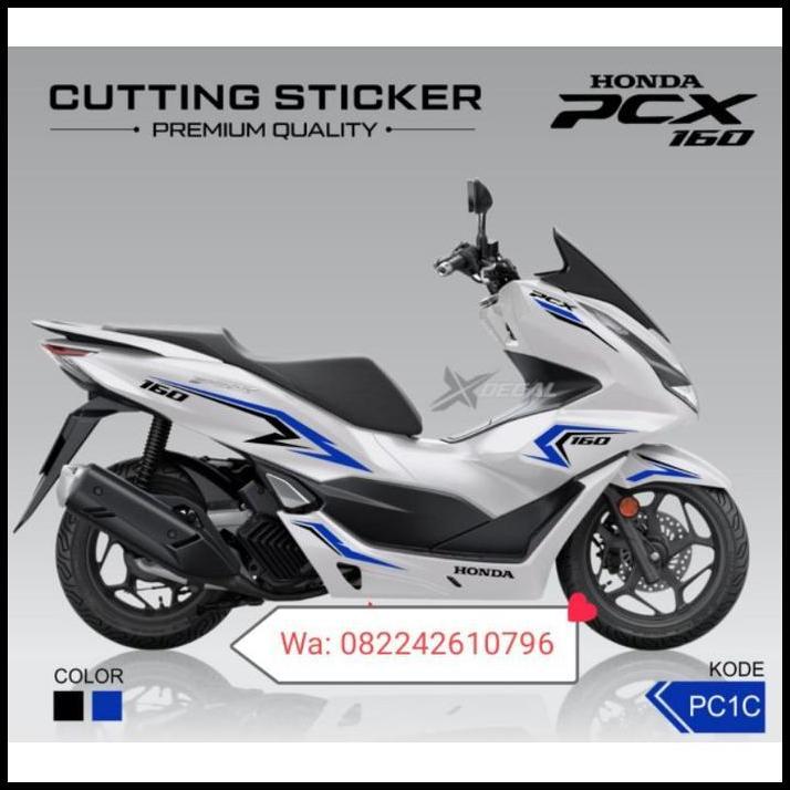 TERLARIS STRIPING CUTTING STICKER HONDA PCX PUTIH 2021 160 CC BIRU HITAM SPORTY 