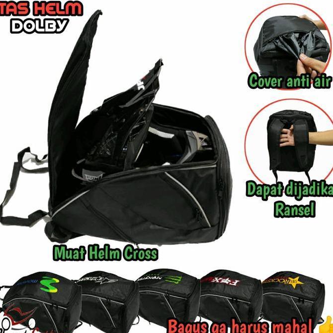 PCTH3 Tas Helm Motor Ransel Punggung Hitam Goretex Free Cover Saku Kanan Kiri Lis 3M Scothlite Line 