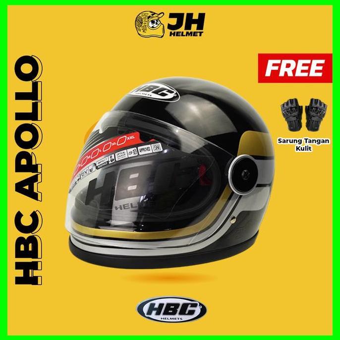 Helm Cakil HBC Apollo 23 Black Glossy Gold | Helm Retro | Full Face