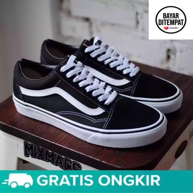 Promo Sepatu Sneakers Vans121 Cacing Old Skool Hitam Putih Casual Sepatu Sekolah Kerja Hangout Pria 