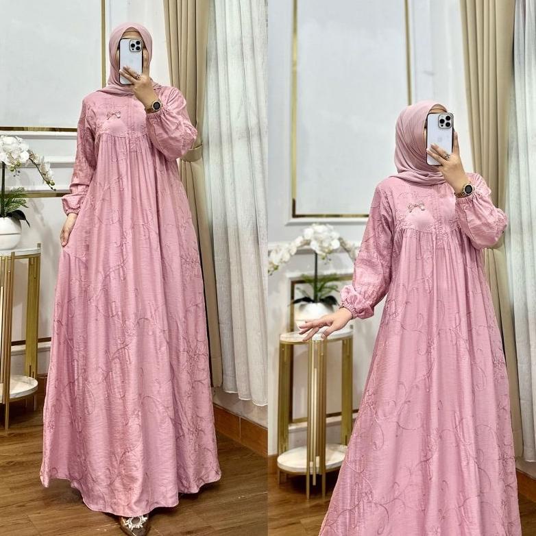 DISKON GOKIL Nura CollectionOfficial - Katpol Zakira - Katun Polo Bordir - Baju Gamis Wanita Model T