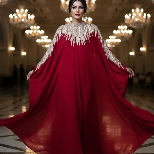 Ayjona Kaftan Cleo Full Bordir Free Inner Gamis Dan Turban Batwing Kalong Oversize Mewah Dan C