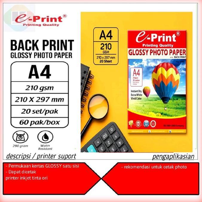 e print kertas foto glossy 210 gsm ukuran A4 paper Stationary foto glossy e print A4 watermark isi 2