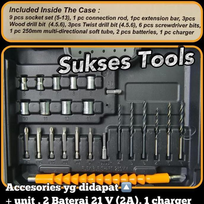Spesial Mesin Bor Beton Baterai Set Non / Fisch 21 V Cordless Impact Drill