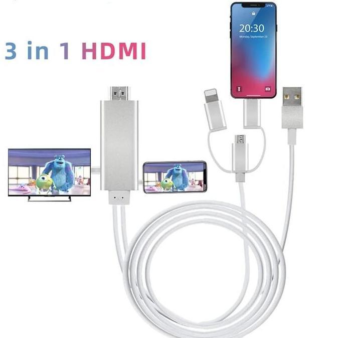 Mirascreen Cable 3in1 All Smartphone to HDMI Support MHL/Non MHL Kabel
