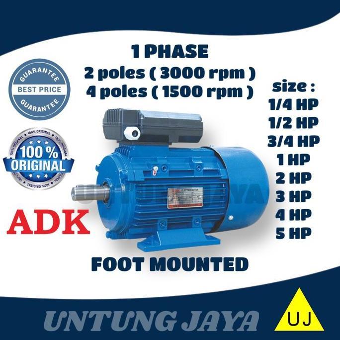 ADK DINAMO ELEKTRO MOTOR 1 PHASE B3 3/4 HP 0,55 KW 4 POLE 1500 RPM // ELECTRO MOTOR ADK 1PHASE 3/4HP