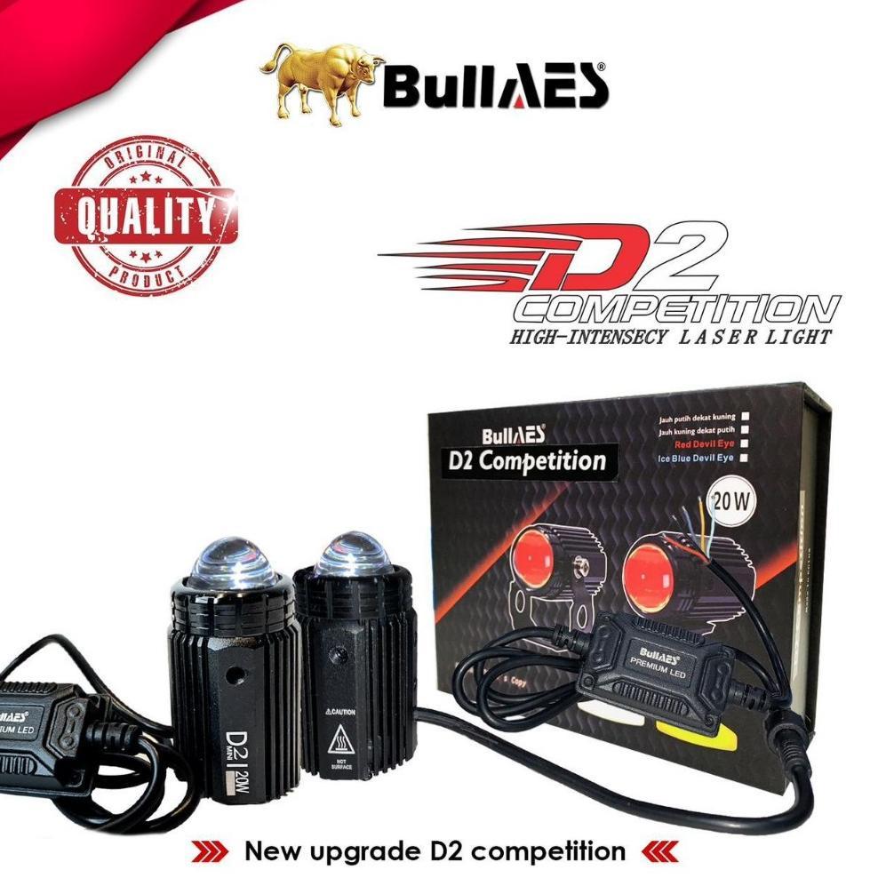 ORIGINAL BULLAES D2 COMPETITION 20 WATT PLUS DEVIL EYES FREE SAKLAR HIGH LO KUNING PUTIH LAMPU SOROT
