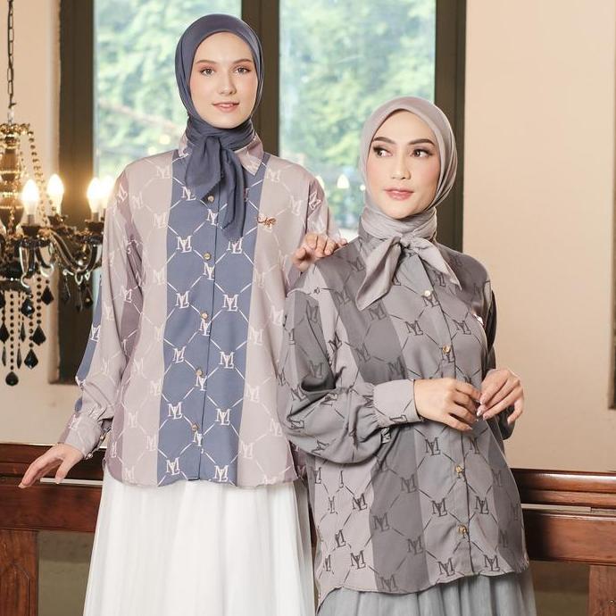 MyLady Hijab Kemeja Arcelli Cantik Nyaman Basic Grey Motif Muslim Baju Wanita Dress Dewasa