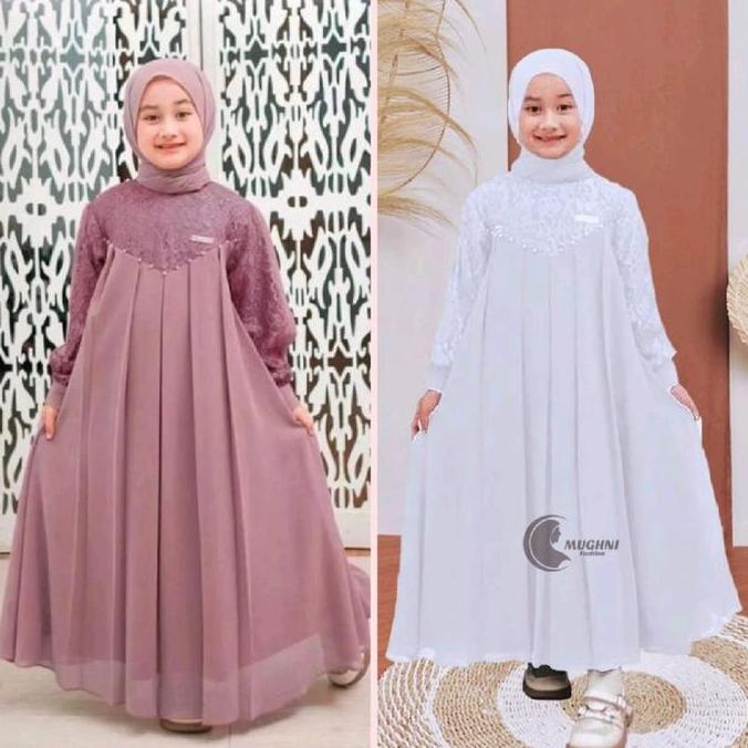 DISKON Set Gamis Anak Perempuan Putih usia 1-13 tahun Gamis Syar'i Anak Lebaran Muslim Syari Setelan