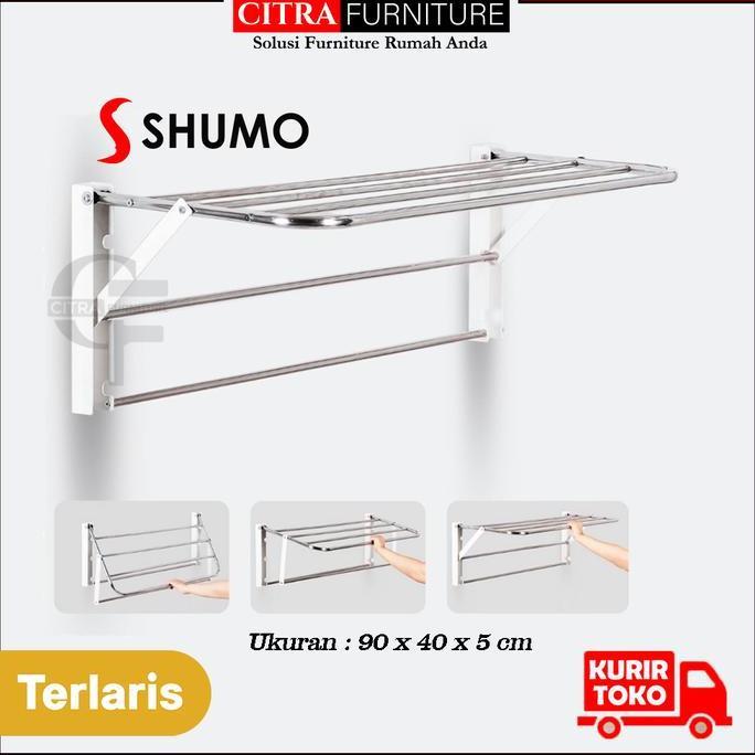 SHUMO Jemuran Handuk Dinding Stainless Osaka Series | Jemuran Baju Lipat Kecil Kamar Mandi