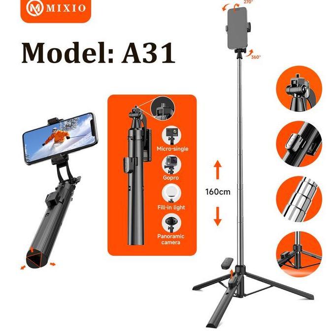 MIXIO A31 Tongsis Bluetooth Selfie Stick Tripod