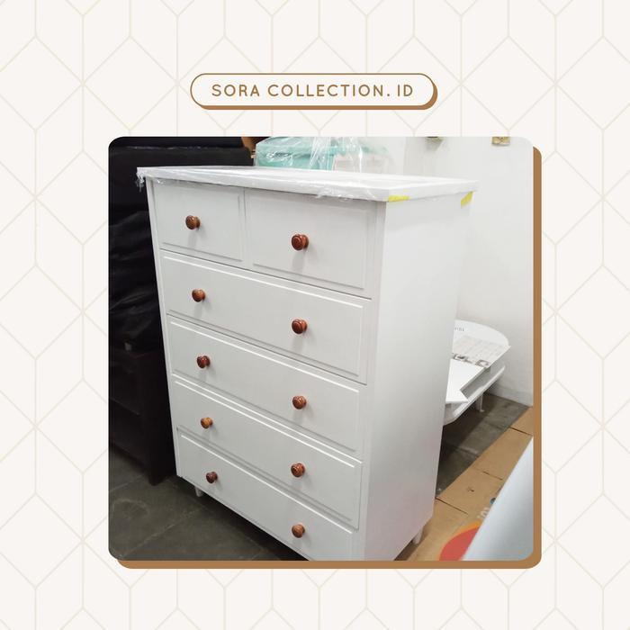 Lemari Susun Laci Kayu Blockboard / Drawer 5 Susun Putih Minimalis