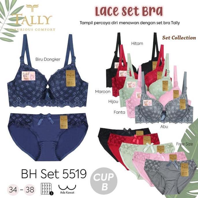 Wkwkwk- Tally 5519 Bra Bh Set Cd Wanita | Busa Tipis Cup B |  Kawat | Kait 3 | Size 34 - 38 | Motif 