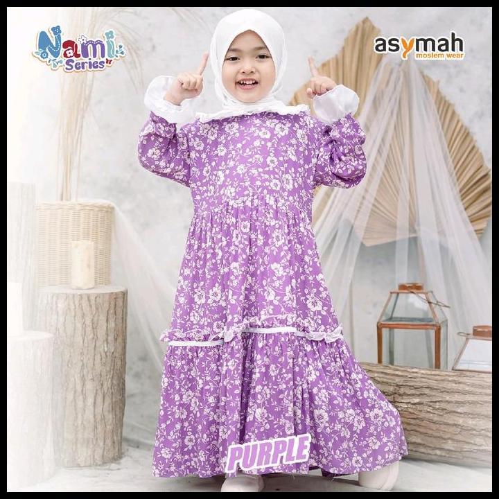 [Limited Edition]Gamis Anak Rayon Bunga Nami Dress Warna Purple By Asymah 100% Original