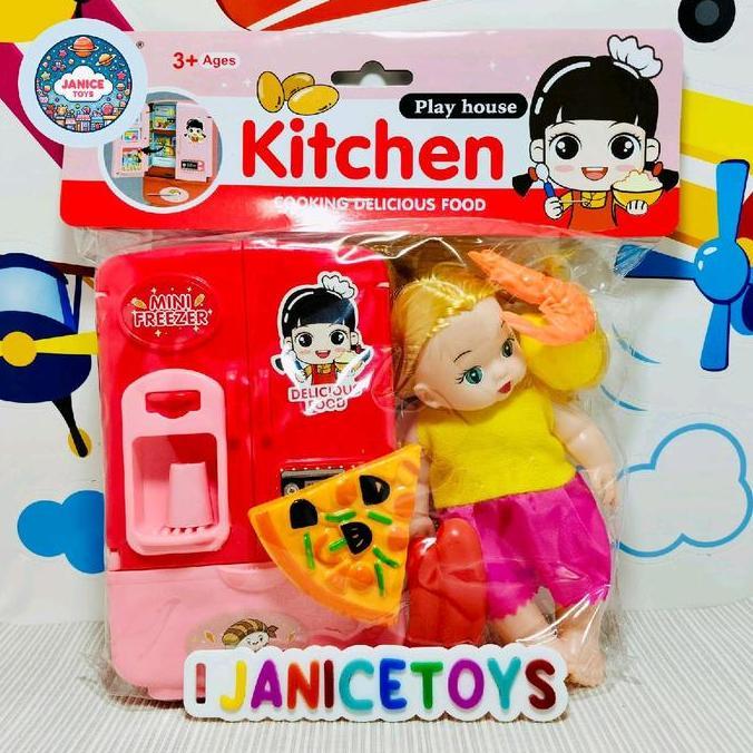 Playhouse Kitchen/Mainan Mini Freezer + Boneka Baby Toys Plastik Garansi