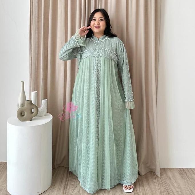 Jumbo Gamis Allora brukat mutiara tile ld 130 dan 140 cm Pesta Brokat