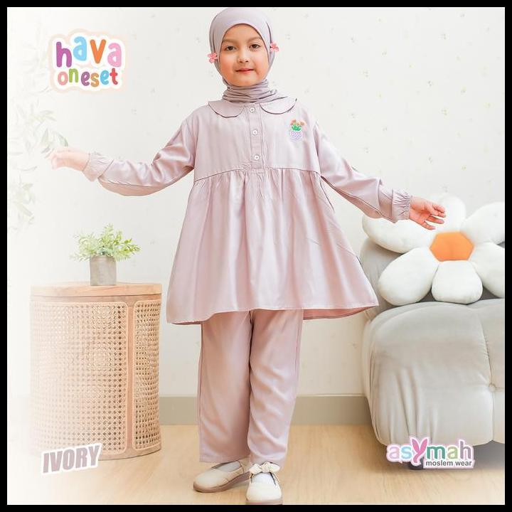Baju Daily Anak Bahan Rayon Adem Hava One Set Warna Ivory 100% Original