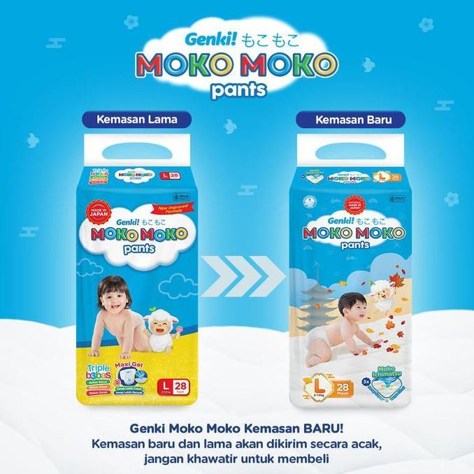 Brea- Popok Celana Genki Moko Moko Pants M32[34] L28 [L30]  Xl26 / Mokomoko Popok Bayi Sekali Pakai 