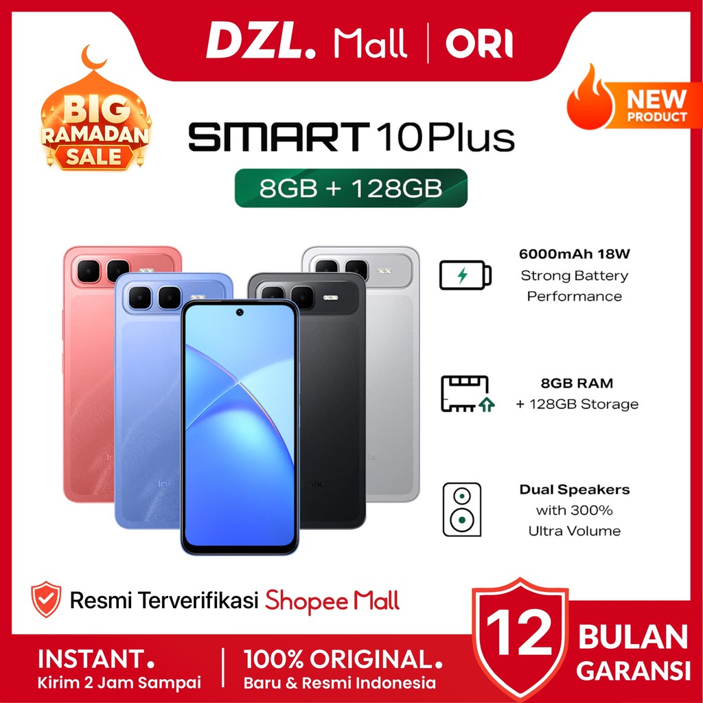DZL - HP INFINIX Smart 10 Plus 8/128 GB NFC Original Garansi Resmi Official Store Handphone Ori