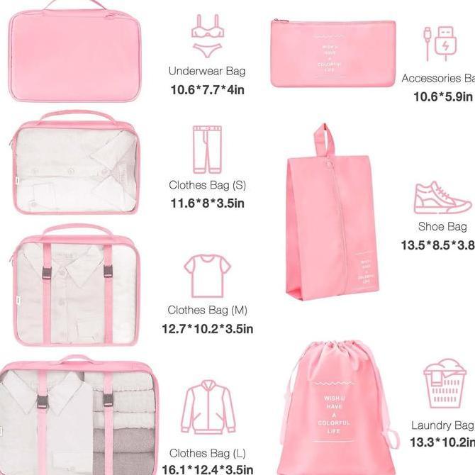 Set 7-8 Tas Travel Organizer Lengkap dengan Bahan Anti-Air & - Ideal untuk Baju Kosmetik dan Alat Pe