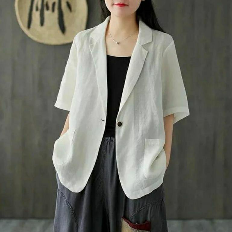 BEST SALE Blazer Lengan Pendek Jumbo Wanita Linen Ld 100cm sampai 140cm | Lucinta Blazer | Blazer Ko