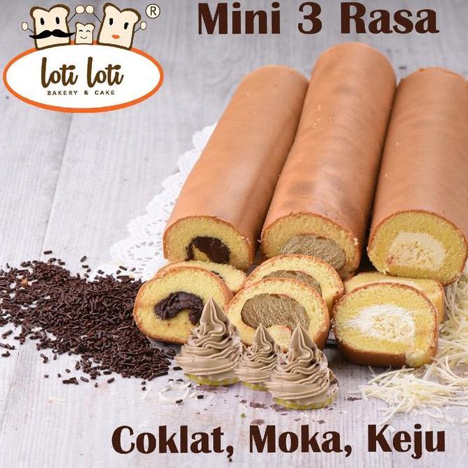 Full Size 30cm, Bolu Gulung Mini 3 Rasa, Bolu Vanilla isi Mocca, Keju, dan Coklat. TF