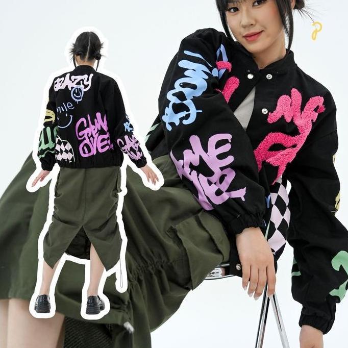 Pakepakaii Jacket Main Bomber Jacket ini Bordir Bulu Hitam Katun Jaket Wanita Abu Coklat Oversize Te