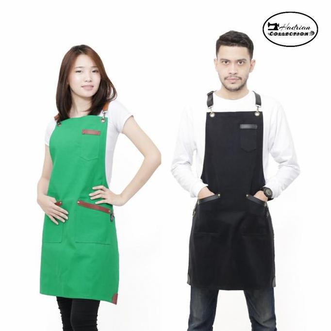 Apron Kanvas Barista Hijau & Hitam