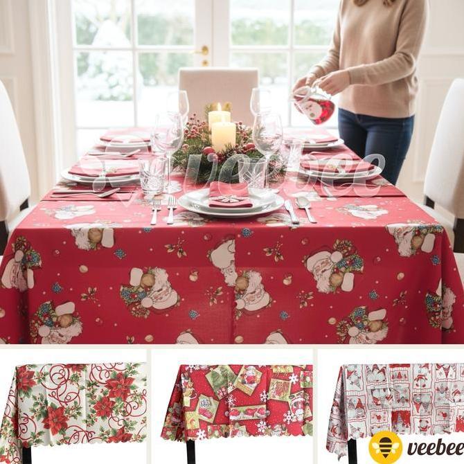 Taplak Meja Natal Motif Cantik 150x220cm | Dekorasi Meja Makan Kain Premium | Aksesori Natal Ruang T