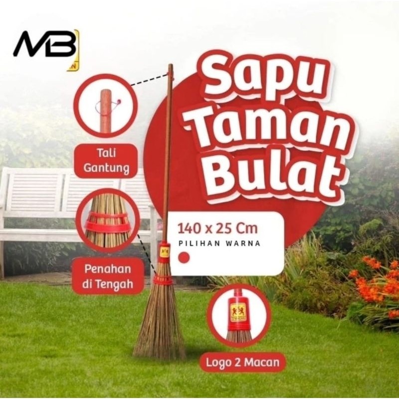 Sapu Lidi Tangkai Kayu Sapu Taman 2 Macan Asli