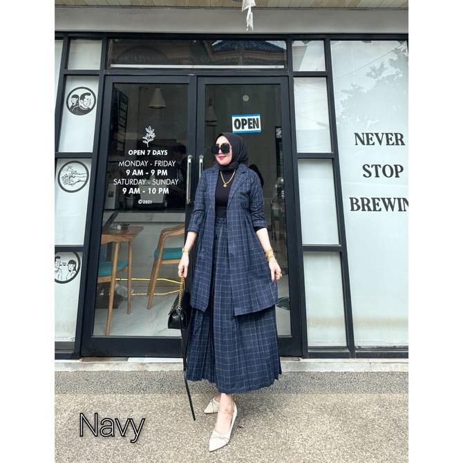 Setelan OneSet Rok Blazer Kotak CEO Plisket Wanita Bahan Flanel Ukuran Standar & Jumbo